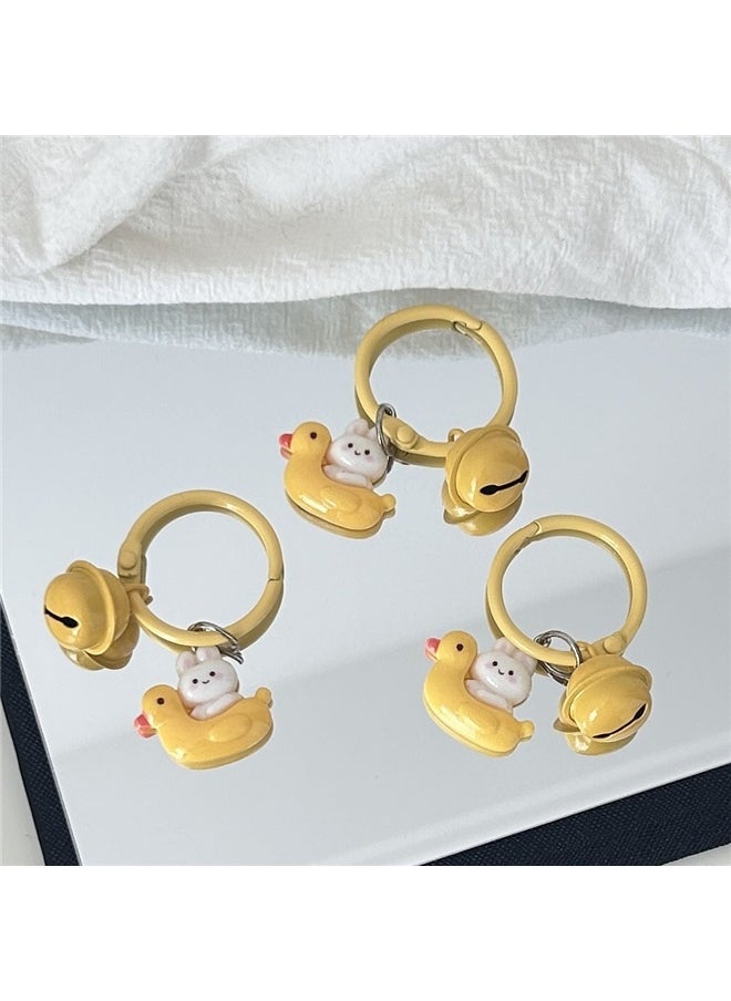 3pcs Cute Bell Duck Bunny Keychain Plush Charm Round Buckle# Bell Duck Rabbit