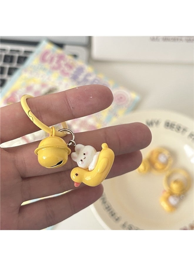 yongsheng 3pcs Cute Bell Duck Bunny Keychain Plush Charm Round Buckle# Bell Duck Rabbit  - Image 2