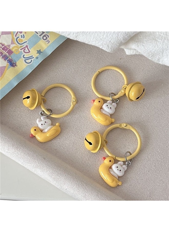 yongsheng 3pcs Cute Bell Duck Bunny Keychain Plush Charm Round Buckle# Bell Duck Rabbit  - Image 4
