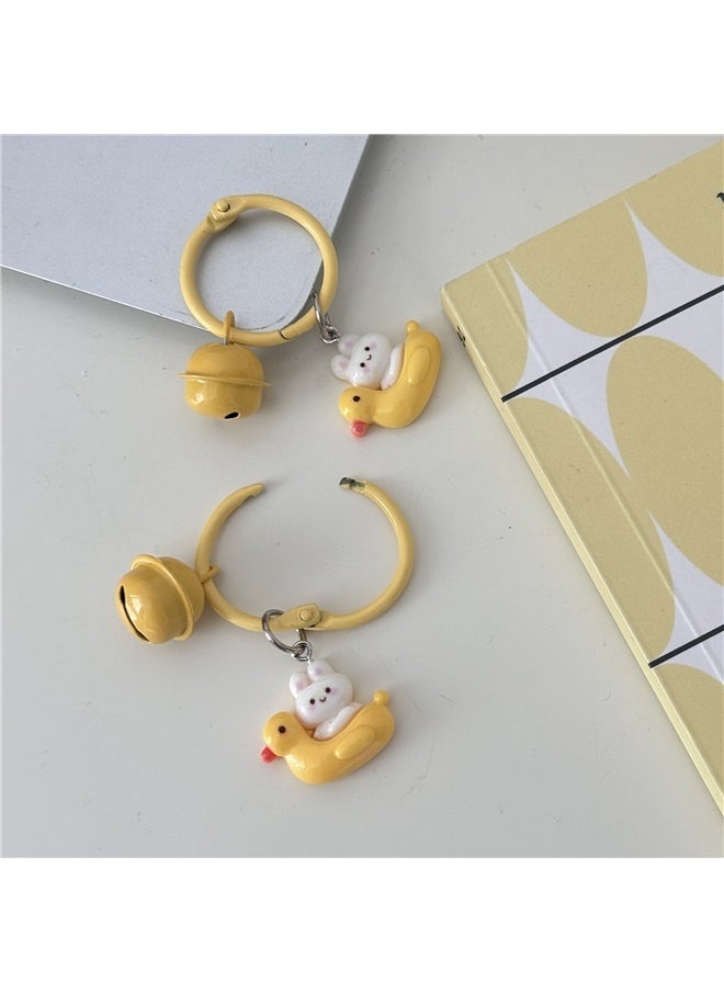 yongsheng 3pcs Cute Bell Duck Bunny Keychain Plush Charm Round Buckle# Bell Duck Rabbit  - Image 5