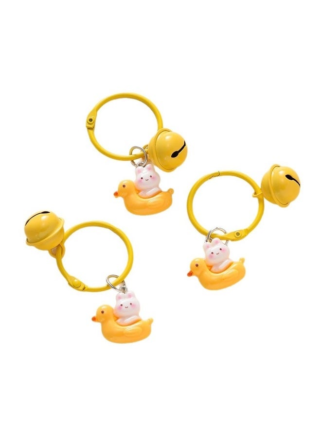 yongsheng 3pcs Cute Bell Duck Bunny Keychain Plush Charm Round Buckle# Bell Duck Rabbit  - Image 1
