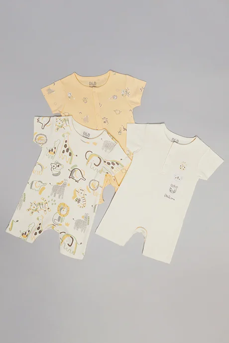 R&B 3 Pack Printed Rompers with Short Sleeves