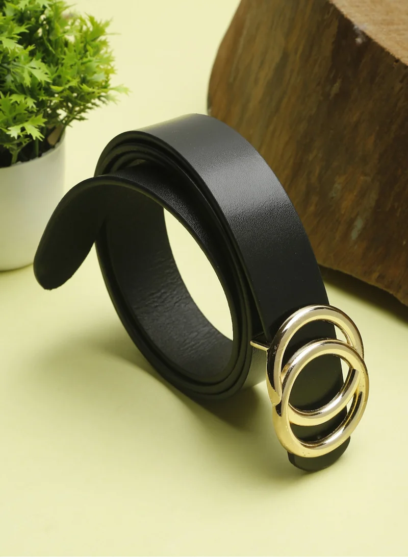 TEAKWOOD Genuine Leather Women Black Belt One Size (31-40 inch)