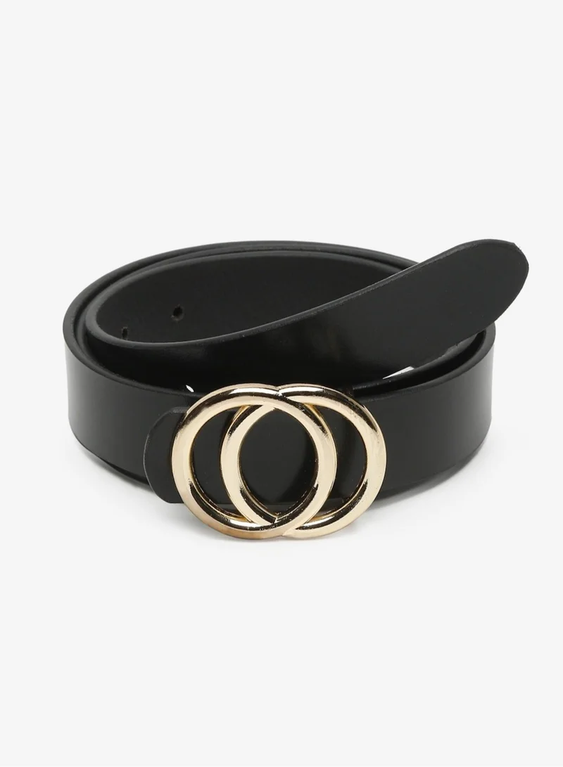 TEAKWOOD black Teakwood Genuine Leather Belt for Women | Black Fashion Waist Belt | Gold Double Ring Buckle | Adjustable Size 31–40 | Durable Premium Finish | Ideal for Jeans, Dresses & Trousers for Women | Best Price UAE