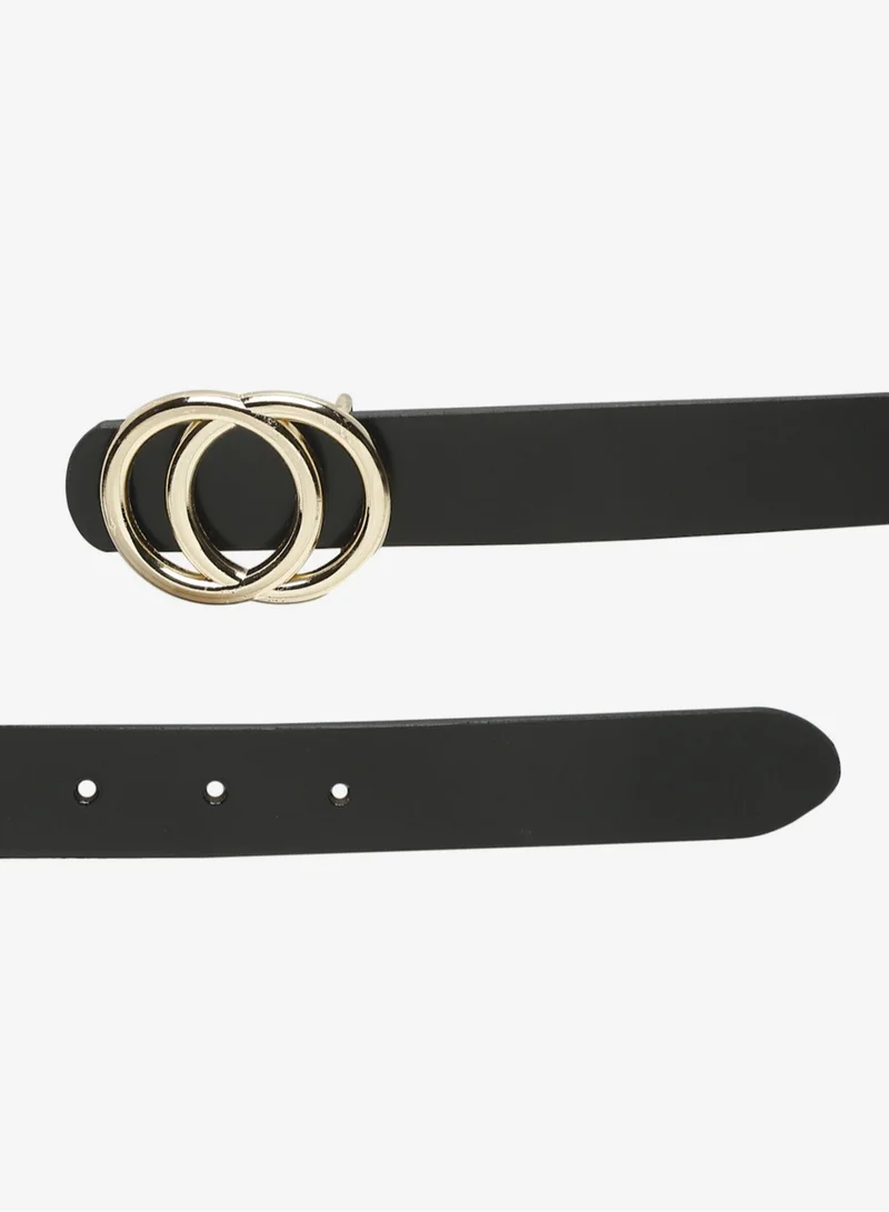 TEAKWOOD black Teakwood Genuine Leather Belt for Women | Black Fashion Waist Belt | Gold Double Ring Buckle | Adjustable Size 31–40 | Durable Premium Finish | Ideal for Jeans, Dresses & Trousers for Women | Best Price UAE