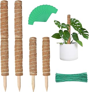 EAONE 6 PCS 15.7' Moss Poles, Stackable Coir Totem Pole Plant Support Extension with 12 Pcs Plant Labels and 100 Pcs - Image 1