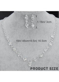 Unicra Bride Crystal Necklace Earrings Set Bridal Wedding Jewelry Sets Rhinestone Choker Necklace Prom Costume Jewelry Set For Women And Girls (3 Piece Set 2 Earrings And 1 Necklace) (Silver)  - Image 3