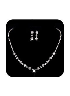 Unicra Bride Crystal Necklace Earrings Set Bridal Wedding Jewelry Sets Rhinestone Choker Necklace Prom Costume Jewelry Set For Women And Girls (3 Piece Set 2 Earrings And 1 Necklace) (Silver)  - Image 1