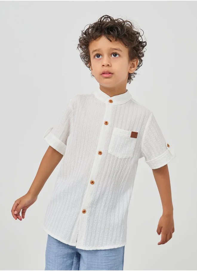 ستايلي Styli Textured Mandarin Collar Short Sleeves Shirt