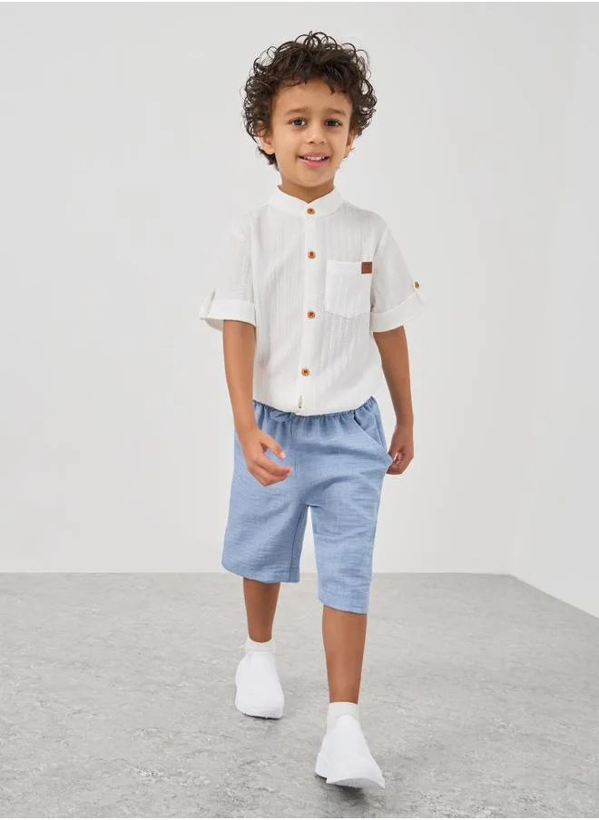 ستايلي Styli Textured Mandarin Collar Short Sleeves Shirt