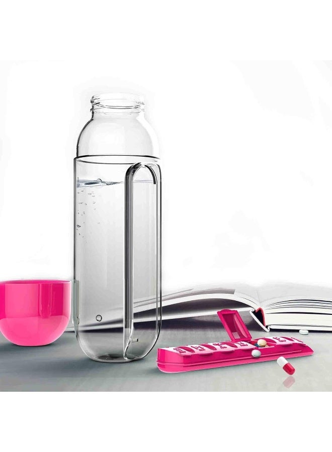 Kevibuy 7-Day Water Bottle with Pill Organizer Case 20 oz | Weekly Pill Holder Reminder Box for Vitamin/Fish Oil/Supplement | Medication Holder with Daily Marker for Sport and Travel 2 in 1 (Pink) - Image 3