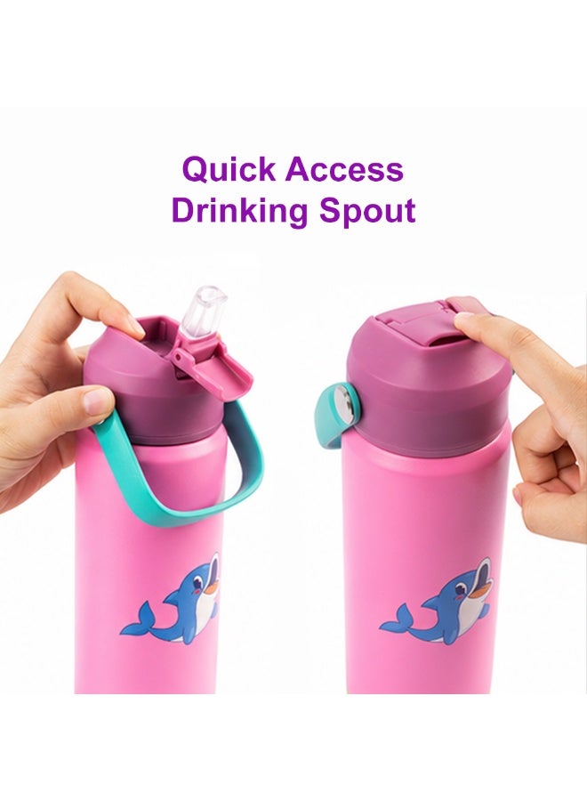 Cocobee-Insulated Stainless Steel Water Bottle, Leakproof, Soft Handle Grip, Odour Free, 500Ml, 3 Years+ - Pink - Image 2