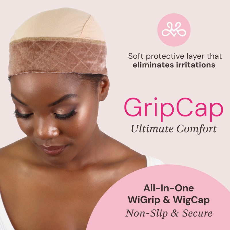 MILANO COLLECTION Wig Grip Caps for Women, Adjustable No Slip Wig Cap with Grip Band, Built-In Secure Elastic HeadBand for Lace Front Styles, Chocolate Brown & Nude, 2 Pack - Image 2