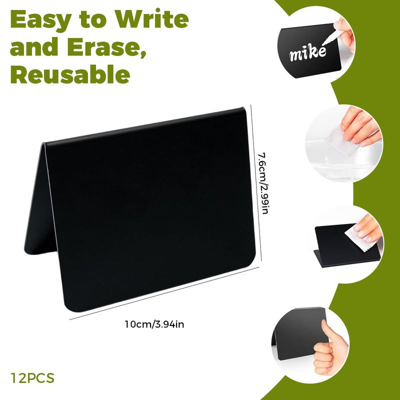 Climberty ® 12Pcs Mini Chalkboard Signs, Blank Dry-Erase Message Boards for Buffet, Banquet, Cafe & Food Display, Double-Sided Triangle Table Stands, 100x75mm, with Pen & Microfiber Wipe Cloth - Image 2