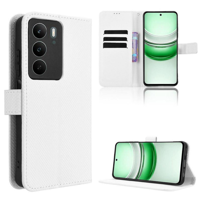 BURAQ Case Cover For Realme C71 4G Diamond Texture Leather Phone Case(White) - Image 1