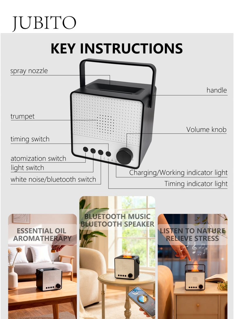 JUBITO Diffuser, oil diffuser, multi-function humidifier, simulation flame aromatherapy machine, smart home white noise with bluetooth speaker diffuser, mute spray - Image 3