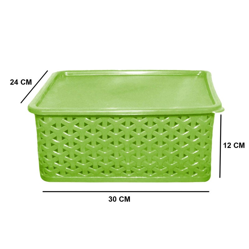 Kuber Industries Plastic 2 Pieces Small Size Multipurpose Solitaire Rectangular Storage Basket With Lid (Multi) - Image 4