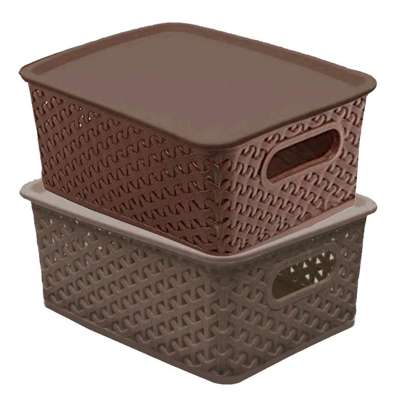 Kuber Industries Plastic 2 Pieces Small Size Multipurpose Solitaire Rectangular Storage Basket With Lid (Multi) - Image 1