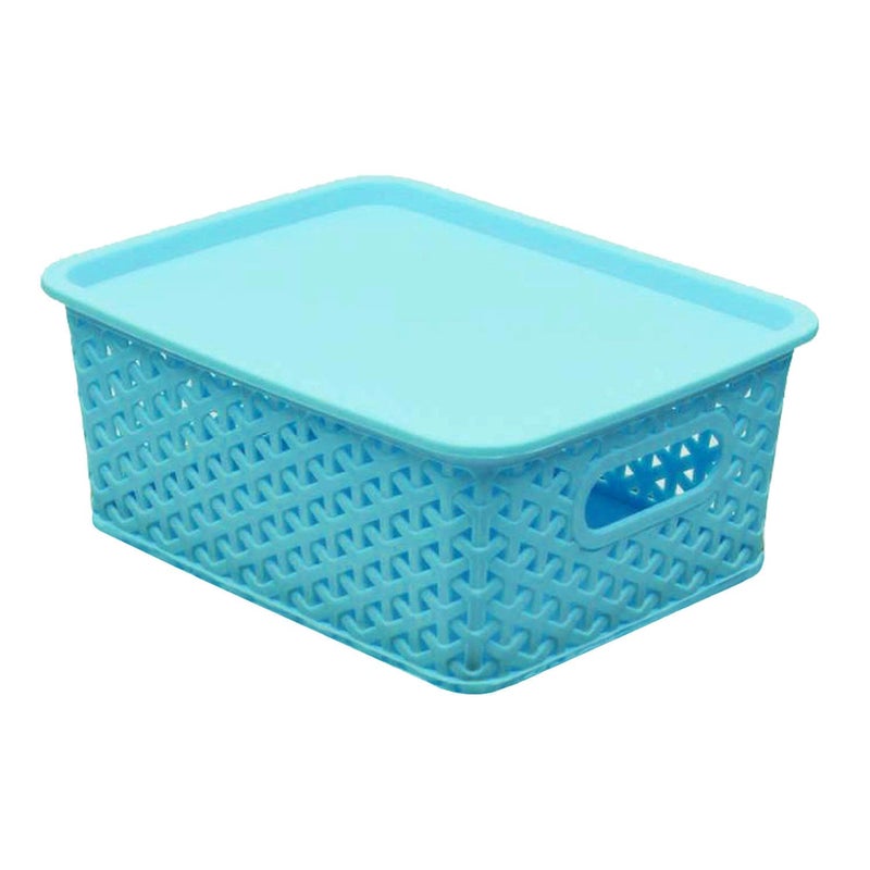 Kuber Industries Plastic 2 Pieces Small Size Multipurpose Solitaire Rectangular Storage Basket With Lid (Multi) - Image 5