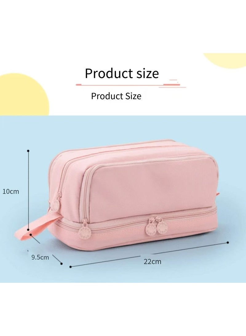 ANGOO large capacity pencil case, 3 compartments canvas pencil case, suitable for teenagers, boys, girls, and students (pink) - Image 4