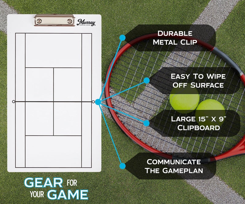 Murray Sporting Goods Dry Erase Coaches Clipboard | Double-Sided Dry Erase White Board (Tennis) - Image 2