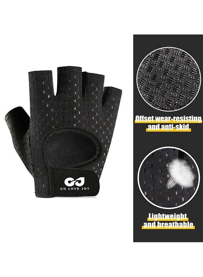 GO LOVE JOY Workout Gloves, with Palm Protection, Semi Finger Training Gloves, Lightweight Gym Weight Lifting Gloves for Men/Women, Breathable Exercise, Black  - Image 3