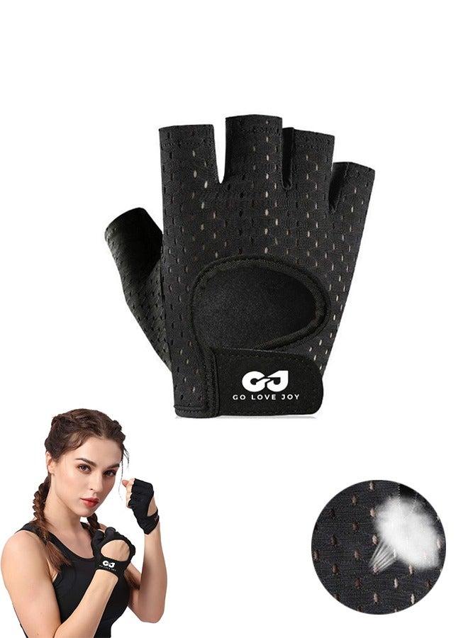 GO LOVE JOY Workout Gloves, with Palm Protection, Semi Finger Training Gloves, Lightweight Gym Weight Lifting Gloves for Men/Women, Breathable Exercise, Black  - Image 1