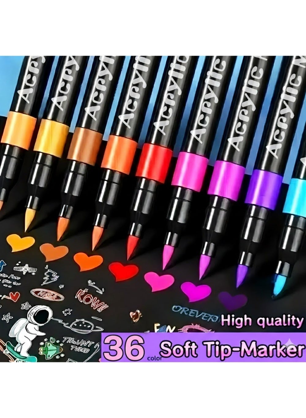 36 Colors Acrylic Markers for DIY Crafts Professional Paint Markers for Rock Painting, Ceramic, Glass, Wood & Fabric Vivid Water-Based Paint Pens for Scrapbooking & Christmas Gifts