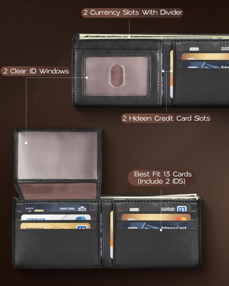 GNDR Wallet For Men Bifold Black RFID Blocking Slim Faux Leather Wallets Card Holder Front Pocket Minimalist Men Accessories With Gift Box - Image 2