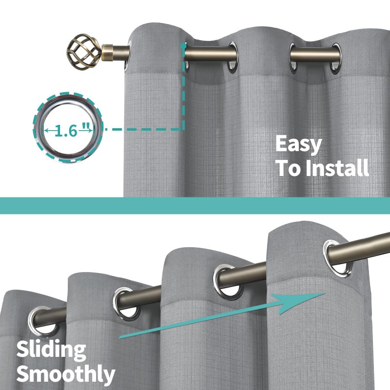 BGment Bress Linen Look Squi Squer Stertains لغرفة النوم 45 بوصة بطول رمادي الستائر Grommet تصفية ضوء الستائر خصوصية محكم عرضية لغرفة المعيشة 2 لوحات 52 × 45 بوصة - Image 3