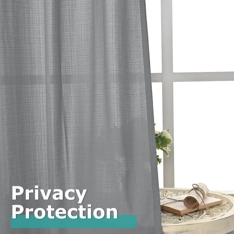 BGment Bress Linen Look Squi Squer Stertains لغرفة النوم 45 بوصة بطول رمادي الستائر Grommet تصفية ضوء الستائر خصوصية محكم عرضية لغرفة المعيشة 2 لوحات 52 × 45 بوصة - Image 5