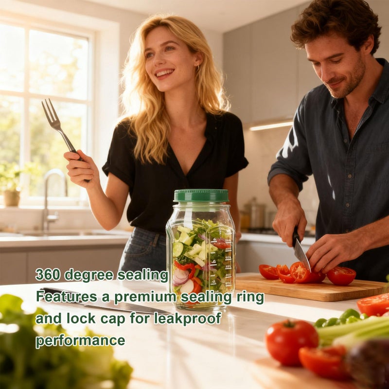 ciciglow Salad Jar with Side Opening, Portable Salads Container, Plastic Salad Mason Jar with Dressing Cup & Lid, Leakproof, for Home Travel Meal Preparation - Image 3