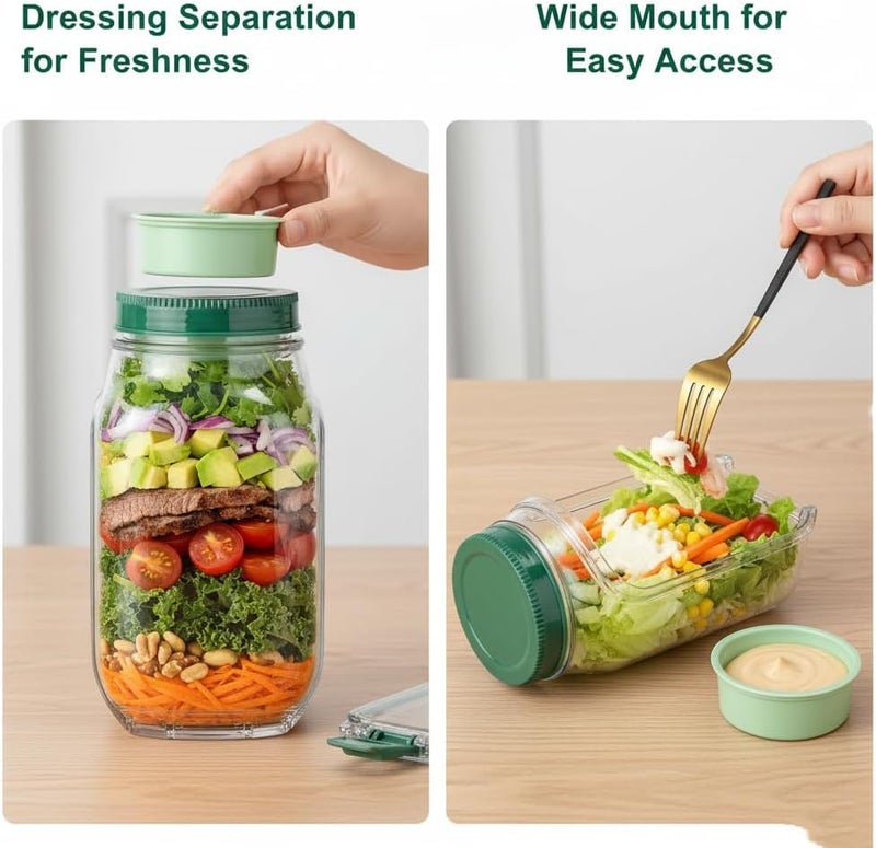 ciciglow Salad Jar with Side Opening, Portable Salads Container, Plastic Salad Mason Jar with Dressing Cup & Lid, Leakproof, for Home Travel Meal Preparation - Image 5
