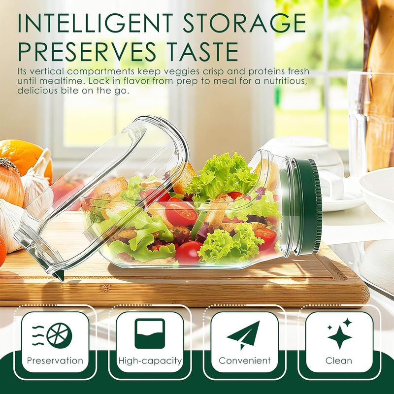 ciciglow Salad Jar with Side Opening, Portable Salads Container, Plastic Salad Mason Jar with Dressing Cup & Lid, Leakproof, for Home Travel Meal Preparation - Image 2