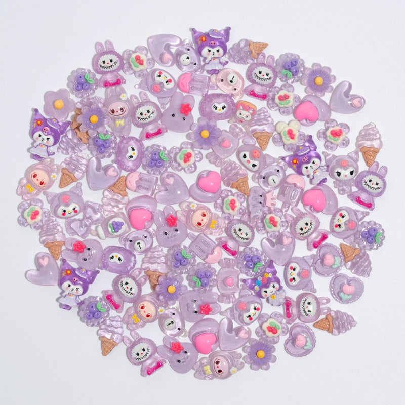 Decoden Charms 100PCS Mixed Kawaii Flatback Resin Charms for Crafts, Cabochon for DIY Projects, Slime Charm, Resin Art, Scrapbooking, Phone Case & Accessories (Purple) - Image 2