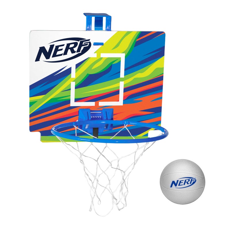Nerf Mini Over The Door Basketball Hoop - Nerfoop Indoor Basketball Hoop for Kids - Toy Door Basketball Hoop + Mini Foam Basketball Game Set - Perfect for Bedroom Indoor Basketball - Blue - Image 1