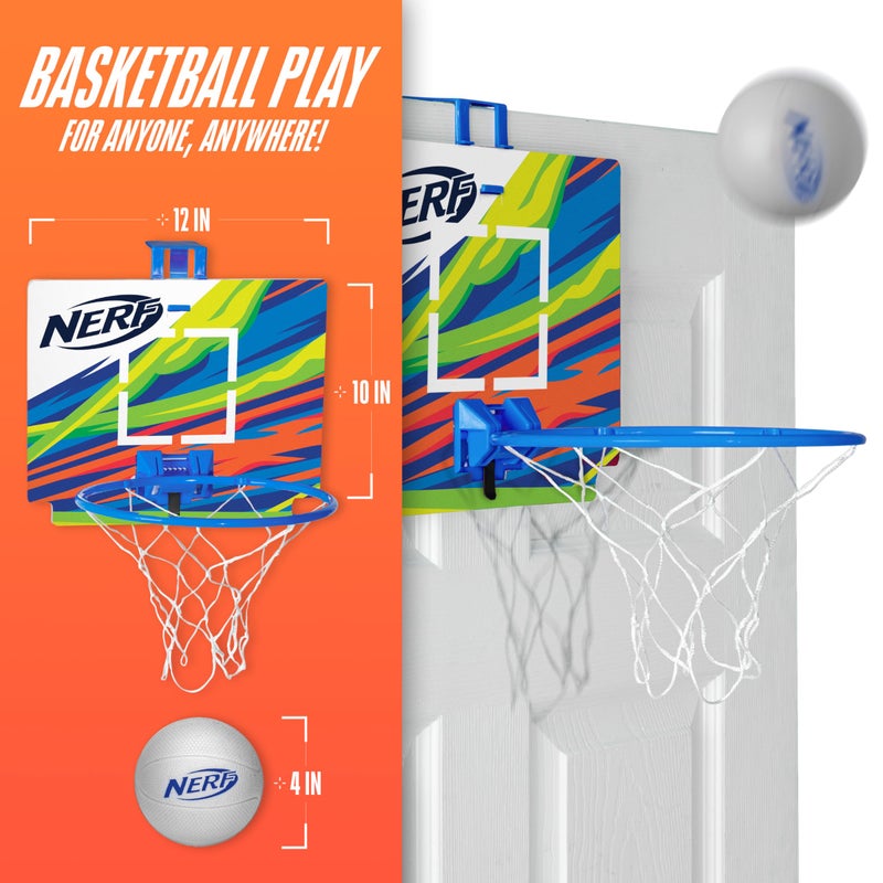 Nerf Mini Over The Door Basketball Hoop - Nerfoop Indoor Basketball Hoop for Kids - Toy Door Basketball Hoop + Mini Foam Basketball Game Set - Perfect for Bedroom Indoor Basketball - Blue - Image 2