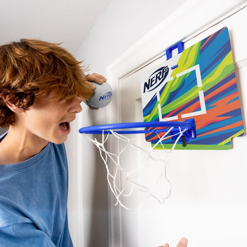 Nerf Mini Over The Door Basketball Hoop - Nerfoop Indoor Basketball Hoop for Kids - Toy Door Basketball Hoop + Mini Foam Basketball Game Set - Perfect for Bedroom Indoor Basketball - Blue - Image 5