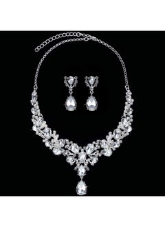 Bridal Teardrop Cluster Crystal Jewelry Set For Women Necklace Earrings Wedding (Silver) - pzsku/Z2D938FF2F8ACF32510F0Z/45/_/1735214537/4d68091f-eabe-4e59-819e-730c26ad8ea6