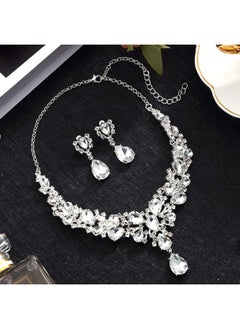 Bridal Teardrop Cluster Crystal Jewelry Set For Women Necklace Earrings Wedding (Silver) - pzsku/Z2D938FF2F8ACF32510F0Z/45/_/1735214547/bc1f5989-85ea-4692-8bdf-0bcd832e97fa