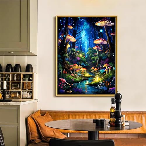 Meothan Enchanted Glow Forest Diamond Painting for Adults DIY Mushroom Diamond Art for Adult Beginners Mushroom Gem Painting Crafts for Adults Home Wall Decor 5D Gem Art Perfectly for Relaxation 12x16inch - Image 3