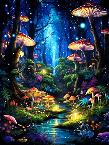 Meothan Enchanted Glow Forest Diamond Painting for Adults DIY Mushroom Diamond Art for Adult Beginners Mushroom Gem Painting Crafts for Adults Home Wall Decor 5D Gem Art Perfectly for Relaxation 12x16inch - Image 1