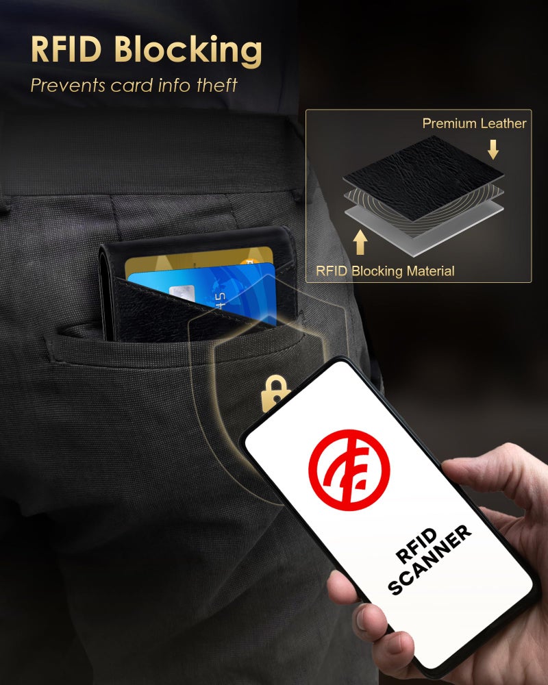 QLD Wallet for Men - RFID Blocking [Functional & Practical] Bifold Slim Minimalist Credit Card Holder Pop Up Metal Case with Cash Slot, Front Pocket with ID Window, Gift Boxed - Image 4