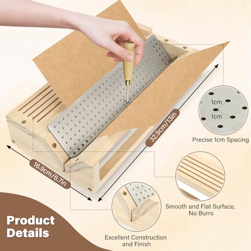 NewEle Bookbinding Punching Cradle Set Includes DualUse Piercing Guide with a AwlWoodenHandled Signature Holes Punch for Books Cover Journal Mini Albums Notebooks DIY Crafts - Image 3