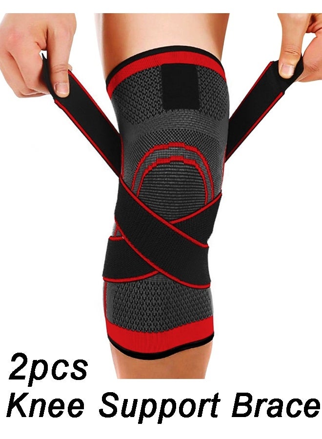 2 PCS Knee Support Brace Adjustable Sleeves Knee Stabilizer Exercise and Workout for Running - Image 1