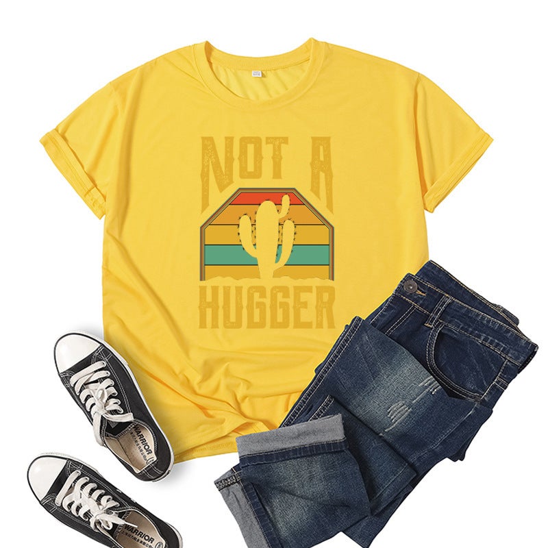 Wholesale foreign trade cross-border not hugger Not A Hugger printed short sleeve T-shirt European and American womens jacket Yellow