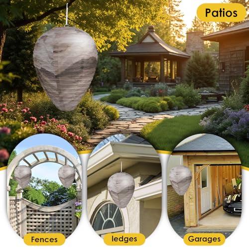 KALKAL [2026 Upgraded] 4 Pcs Wasp Nest Decoy, More Realistic Outdoor Hanging Fake Wasp Nest for Patio Garden Yard Eaves Home - Image 5