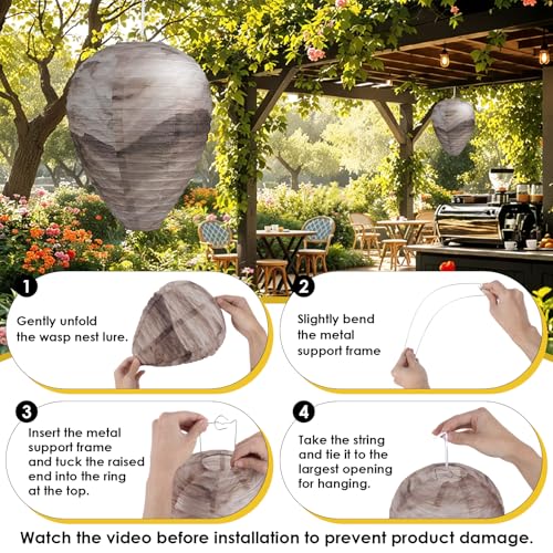 KALKAL [2026 Upgraded] 4 Pcs Wasp Nest Decoy, More Realistic Outdoor Hanging Fake Wasp Nest for Patio Garden Yard Eaves Home - Image 4
