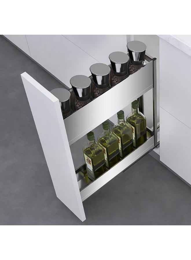 eurocliq Stainless Steel Seasoning Basket with Soft Close Slide, Pull Out Cabinet Organiser Sliding Shelf for Kitchen Spice Storage Rack  - Image 4