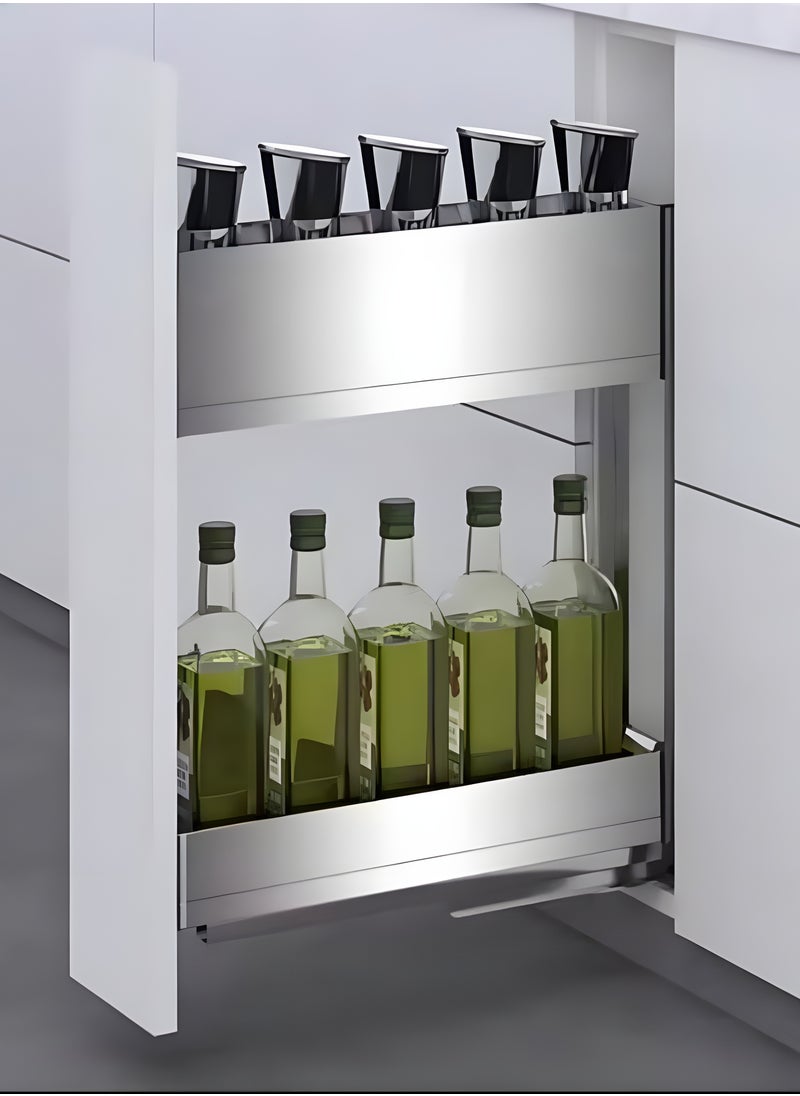 eurocliq EuroCliq Pull out Cabinet Organizer, Sliding Shelf for Kitchen Cabinet, Spice Storage Rack Stainless Steel Seasoning Basket With Soft Close Mechanism  - Image 1